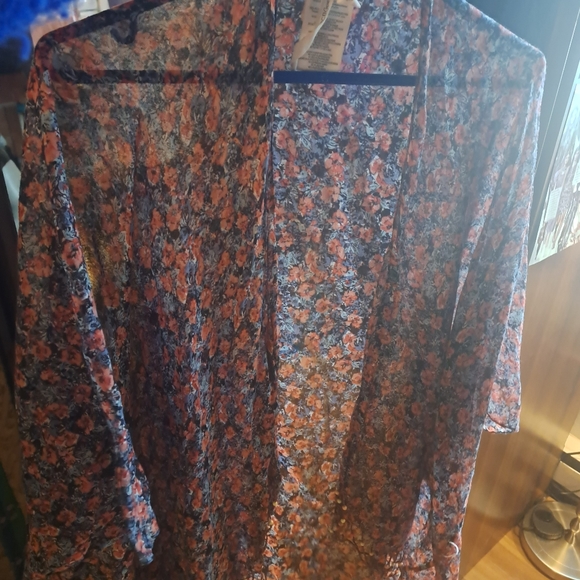 2/$25 Sheer Floral printed Boho Fairy Cottage style Kimono beaded fringe - Picture 4 of 5
